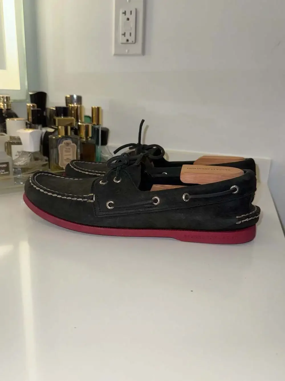 Sperry Top-Sider Original 2-Eye Boat Shoes Black Suede with Red Sole
